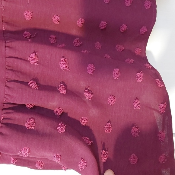 Boutique- Burgundy Longsleeve Tiered Maxi Dress Raised Poofs Modern Sz.Large - Picture 9 of 12